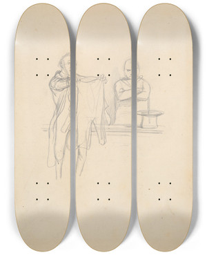 Triptych art skateboard deck of Paul Gavarni Study For Book Illustration Physiologie Dutailleur_1 by Paul Gavarni (1804-1866)
