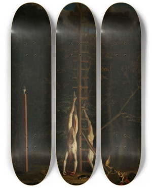 Triptych art skateboard deck of Jan De Baen The Corpses Of The De Witt Brothers by Jan De Baen (1633-1702)