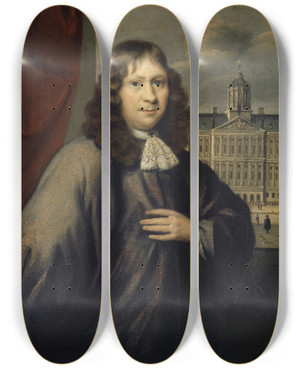 Triptych art skateboard deck of Isaack Luttichuys Portrait Of Cornelis Le Gouche 16381681 by Isaack Luttichuys (1616-1673)