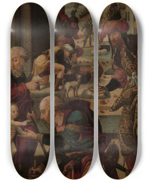 Triptych art skateboard deck of Pieter Coecke Van Aelst The Adoration by Pieter Coecke Van Aelst (1502-1550)