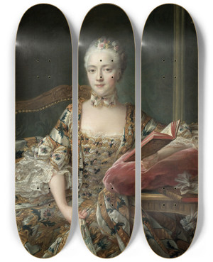 Triptych art skateboard deck of Franoishubert Drouais Portrait Of The Marquise Daguirandes by Francois Hubert Drouais (1727-1775)
