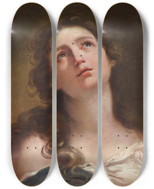 Triptych art skateboard deck of Gaetano Gandolfi Head Of A Young Woman by Gaetano Gandolfi (1734-1802)