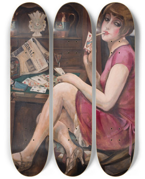 Triptych art skateboard deck of Gerda Wegener Queen Of Hearts Portrait Of Lili by Gerda Wegener (1886-1940)