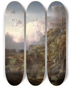 Triptych art skateboard deck of William Louis Sonntag Mountain Landscape by William Louis Sonntag (1822-1900)