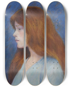 Triptych art skateboard deck of Federico Zandomeneghi Profil De Femme Sur Fond Bleu by Federico Zandomeneghi (1841-1917)