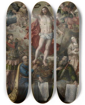 Triptych art skateboard deck of Maerten De Vos Christ Triumphant by Maerten De Vos (1532-1603)
