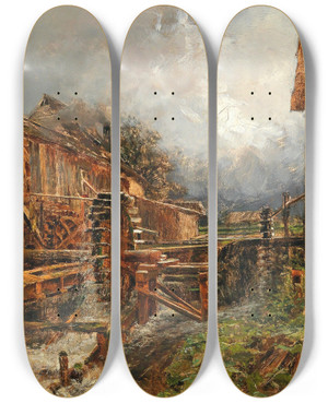 Triptych art skateboard deck of Olga Wisingerflorian Mill At Goisern by Olga Wisinger-Florian (1844-1926)