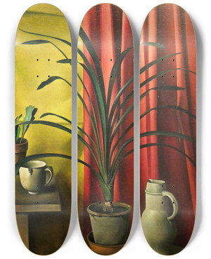 Triptych art skateboard deck of Alexander Kanoldt Still Life_2 by Alexander Kanoldt (1881-1939)