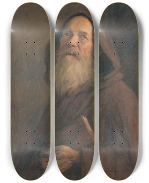 Triptych art skateboard deck of Elemr Halszhradil Study Of A Monk by Elemir Halasz Hradil (1873-1948)