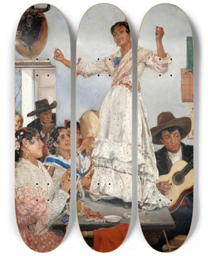 Triptych art skateboard deck of Ernst Josephson Spanish Dance by Ernst Josephson (1851-1906)