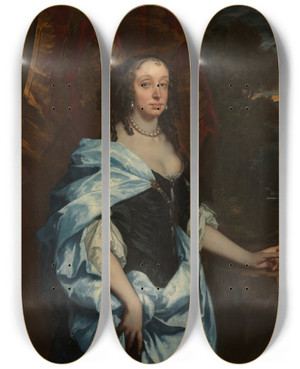 Triptych art skateboard deck of Sir Peter Lely Portrait Of Mrs Leneve by Sir Peter Lely (1618-1680)