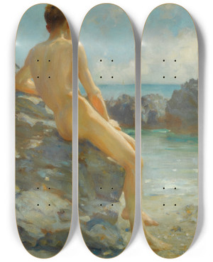 Triptych art skateboard deck of Henry Scott Tuke The Bather by Henry Scott Tuke (1858-1929)