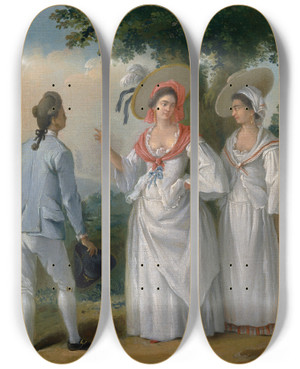 Triptych art skateboard deck of Agostino Brunias Free West Indian Creoles In Elegant Dress by Agostino Brunias (1730-1796)