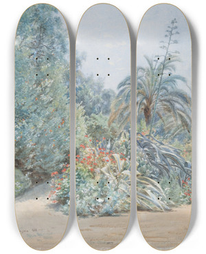 Triptych art skateboard deck of Francoislouis Franais Coin De Jardinvilla Fremy by Francois Louis Francais (1814-1897)