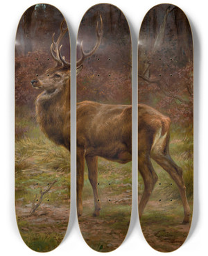 Triptych art skateboard deck of Rosa Bonheur Stag In An Autumn Landscape by Rosa Bonheur (1822-1899)