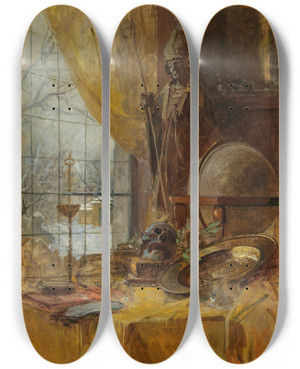 Triptych art skateboard deck of Carl Moll Atelieransicht by Carl Moll (1861-1945)