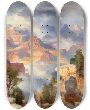 Triptych art skateboard deck of Thomas Moran Grand Canyon Colorado River by Thomas Moran (1837-1926)