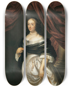 Triptych art skateboard deck of Jacob Van Loo Portrait Of The Countess Of Goldstein by Jacob Van Loo (1614-1670)