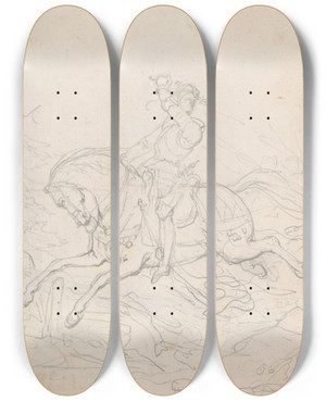 Triptych art skateboard deck of Nicaise De Keyser Rider In Armour On Horseback by Nicaise De Keyser (1813-1887)