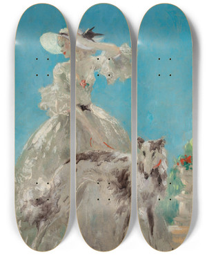 Triptych art skateboard deck of Louis Icart Versailles by Louis Icart (1888-1950)