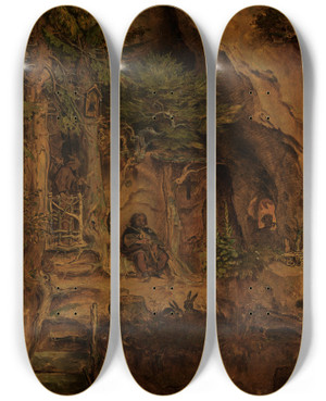 Triptych art skateboard deck of Moritz Von Schwind Minstrel With A Hermit by Moritz Von Schwind (1804-1871)