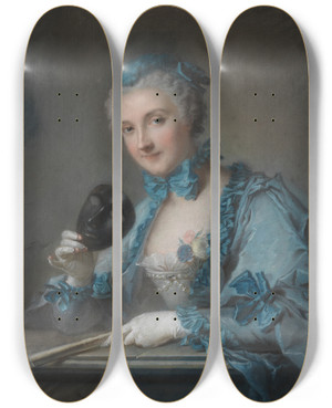 Triptych art skateboard deck of Jeanmarc Nattier Portrait Of Louisegenevive Royer by Jean Marc Nattier (1685-1766)