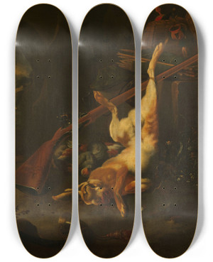 Triptych art skateboard deck of Melchior Dhondecoeter A Hunters Bag With Dead Hare by Melchior d'Hondecoeter (1636-1695)