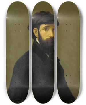 Triptych art skateboard deck of Claudi Lorenzale Selfportrait by Claudi Lorenzale (1814-1889)