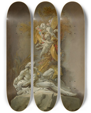 Triptych art skateboard deck of Franois Boucher Fountain Study by Francois Boucher (1703-1770)
