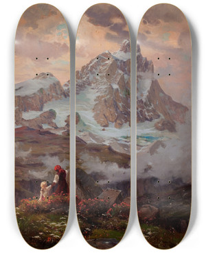 Triptych art skateboard deck of Leonardo Roda The Matterhorn by Leonardo Roda (1868-1933)