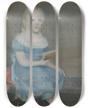 Triptych art skateboard deck of B Doyle Portrait Of A Girl With Blue Eyes And Blue Dress by B Doyle (1825)