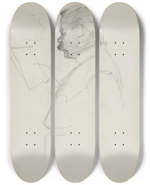 Triptych art skateboard deck of Ivan Ivanec Szkic Postaci Czytajcego Mczyzny by Ivan Ivanec (1893-1946)