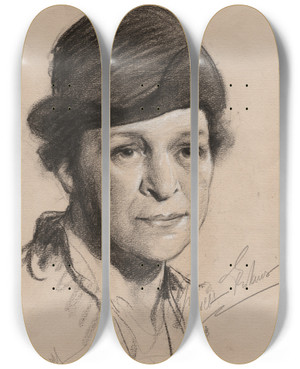 Triptych art skateboard deck of Samuel Johnson Woolf Frances Perkins_1 by Samuel Johnson Woolf (1880-1948)
