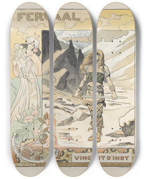 Triptych art skateboard deck of Lucien Metivet Fervaal by Lucien Metivet (1863-1932)