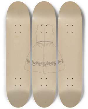 Triptych art skateboard deck of Mae A Clarke Childs Dress by Mae A Clarke