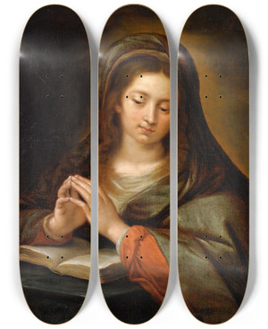 Triptych art skateboard deck of Giuseppe Nuvolone Madonna In Preghiera by Giuseppe Nuvolone (1619-1703)