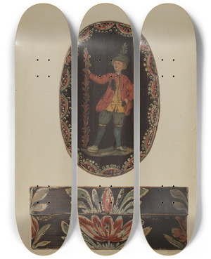 Triptych art skateboard deck of Frances Lichten Pa German Band Box by Frances Lichten (1889-1961)