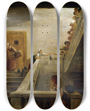 Triptych art skateboard deck of Hubert Robert Le Ravitaillement Des Prisonniers La Prison De Saintlazare by Hubert Robert (1733-1808)