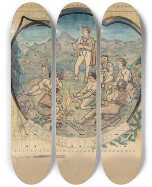 Triptych art skateboard deck of Tefan Polkorb On Krov Roa by Stefan Polkorab