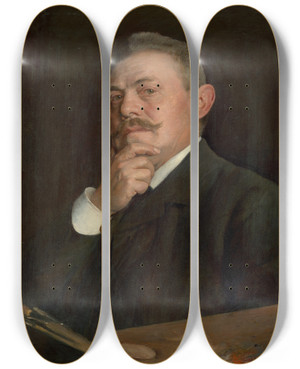 Triptych art skateboard deck of Dominik Skuteck Selfportrait by Dominik Skutecky (1849-1921)