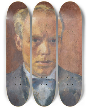 Triptych art skateboard deck of Walther Gamerith Frhes Selbstbildnis by Walther Gamerith (1903-1949)