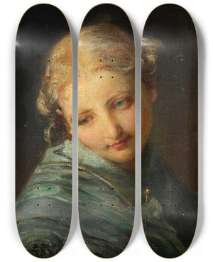 Triptych art skateboard deck of Johann Baptist Reiter Bildnis Einer Blonden Jungen Frau by Johann Baptist Reiter (1813-1890)