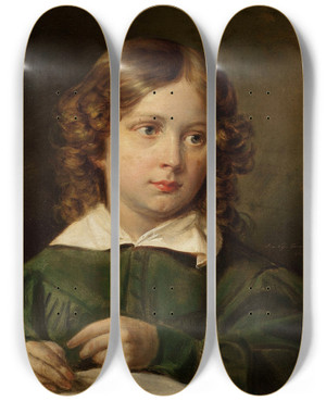Triptych art skateboard deck of Jan Nepomucen Glowacki Portrait Of A Writing Child by Jan Nepomucen Glowacki (1802-1847)