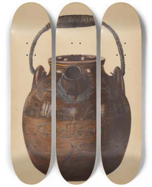 Triptych art skateboard deck of Yolande Delasser Jug For Batter_2 by Yolande Delasser (1935)