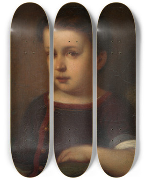 Triptych art skateboard deck of Gyula Benczr Portrait Of A Child by Gyula Benczur (1844-1920) Triptych art skateboard deck of Gyula Benczr Portrait Of A Child by Gyula Benczur (1844-1920)