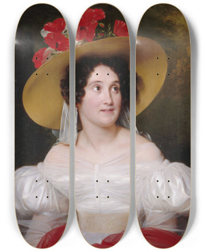 Triptych art skateboard deck of Louis Hersent Portrait De Madame Arachequesne by Louis Hersent (1777-1860)