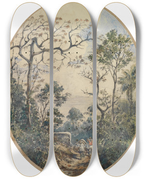 Triptych art skateboard deck of Ferdinand Keller Blick Hinab Auf Lasttier Und Einen Mann Den Weg Hinaufkommend by Ferdinand Keller (1842-1922)