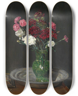 Triptych art skateboard deck of Gustav Kampmann Nelkenstrauss by Gustav Kampmann (1859-1917)