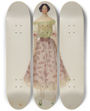 Triptych art skateboard deck of Cora Parker Doll by Cora Parker