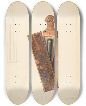 Triptych art skateboard deck of Alfred Walbeck Razor Box And Razor by Alfred Walbeck
